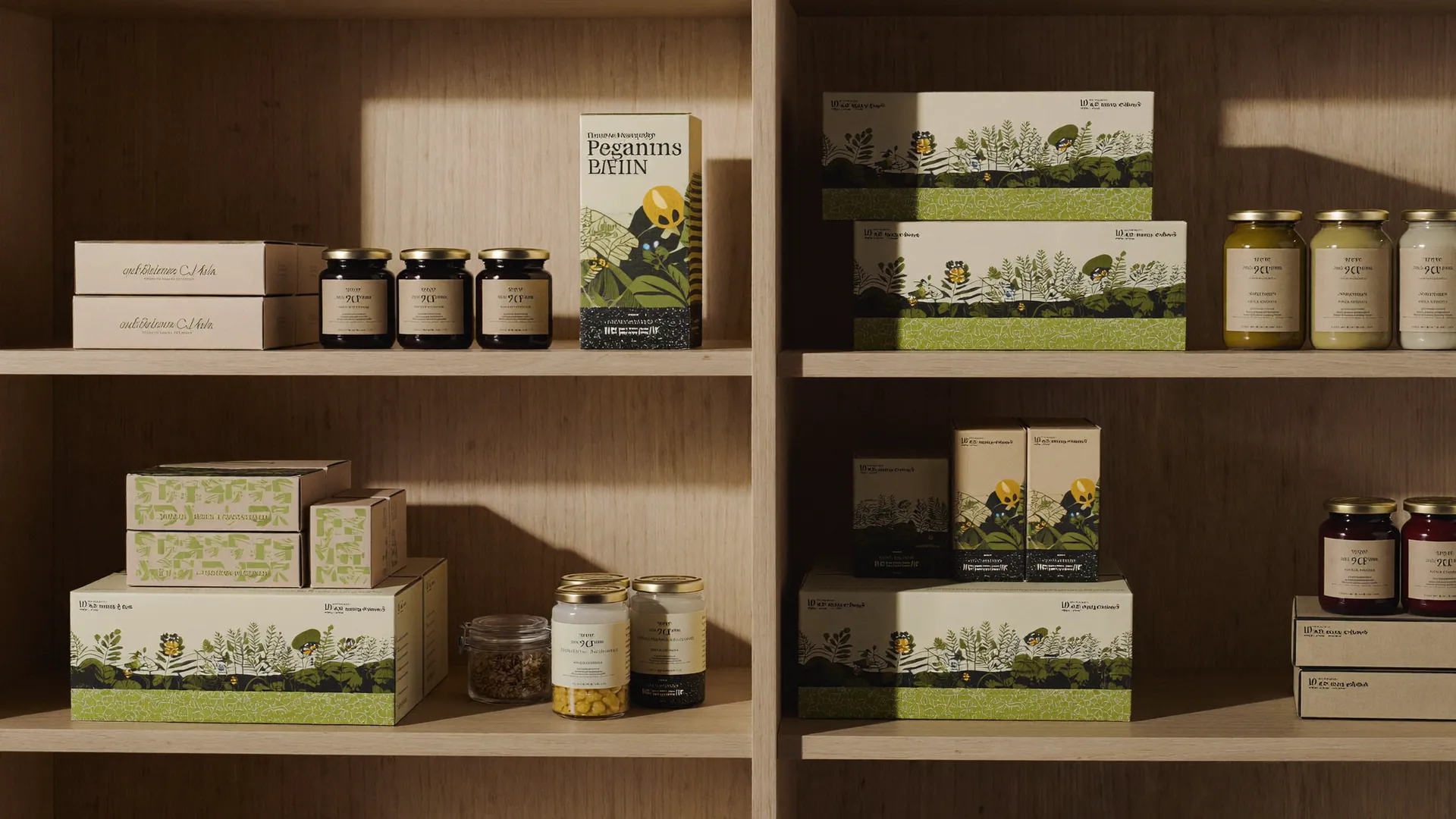 Neatly arranged foodservice cartons, sealed packs and jars staged in a clean fulfilment area.